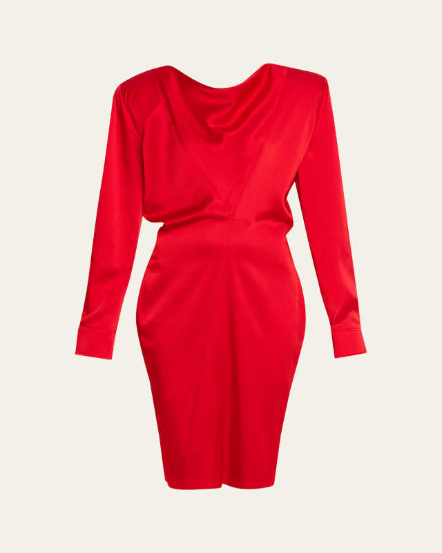 Draped Long-Sleeve Midi Dress